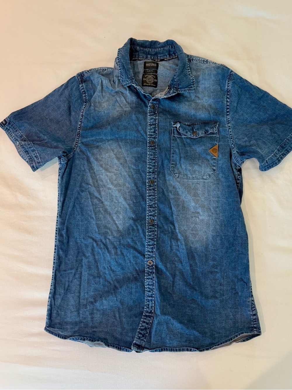 Buffalo David Bitton Short Sleeve Denim Button-Down Shirt - Blue